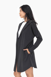 Stephanie Open Front Longline Hoodie Cardigan: BLACK