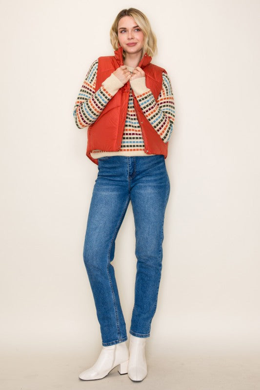 Sadie Quilted Puffer Vest | Women’s Zip-Up Polar Collar Vest with Pockets