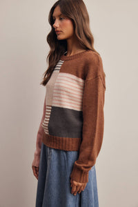 Worth the Mix Colorblock Sweater: Brown/ Multi
