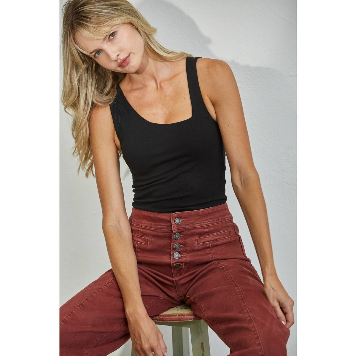 Mica Denim Roux High Rise Wide Crop Jeans – Wine Red