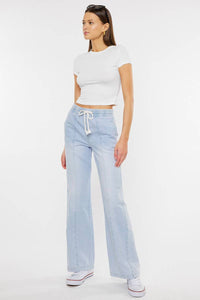 The Delaney Rope Drawstring Wide Leg Jeans – Light Stone Was