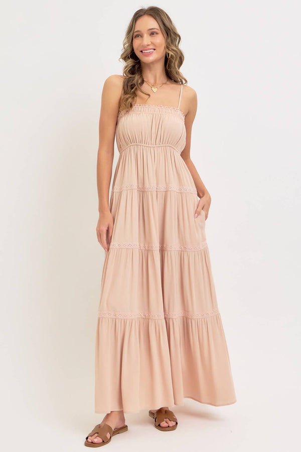 The Elowen Lace Tiered Maxi Dress – Smocked Bohemian Summer Dress