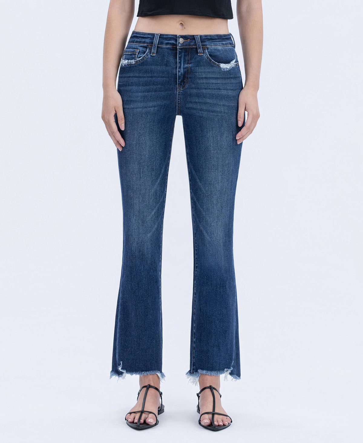 HIGH RISE FRAYED HEM KICK FLARE JEANS T5414: CHEMICAL MOOD / 24