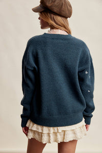 Tiny Details Embroidered Sweater: Emerald