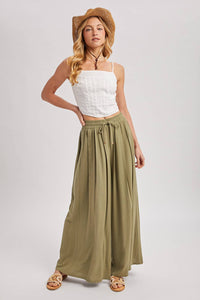 The Everly Flowing Wide Leg Pants: Lt Olive – High Waist Drawstring Palazzo