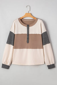 Layla Colorblock Waffle Knit Henley – Patchwork Long Sleeve Top (S-XL)