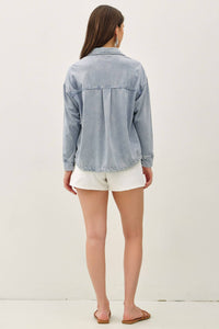 The Mercer Cropped Denim Shacket – Garment Dyed Stretch Shirt Jacket for Women