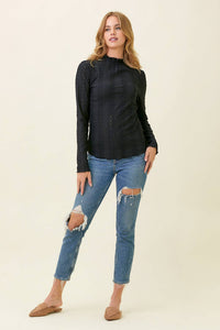 Caroline Textured Long Sleeve Blouse: Black