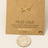 Gold Dipped Ribbon Bow Pendant Necklace: S
