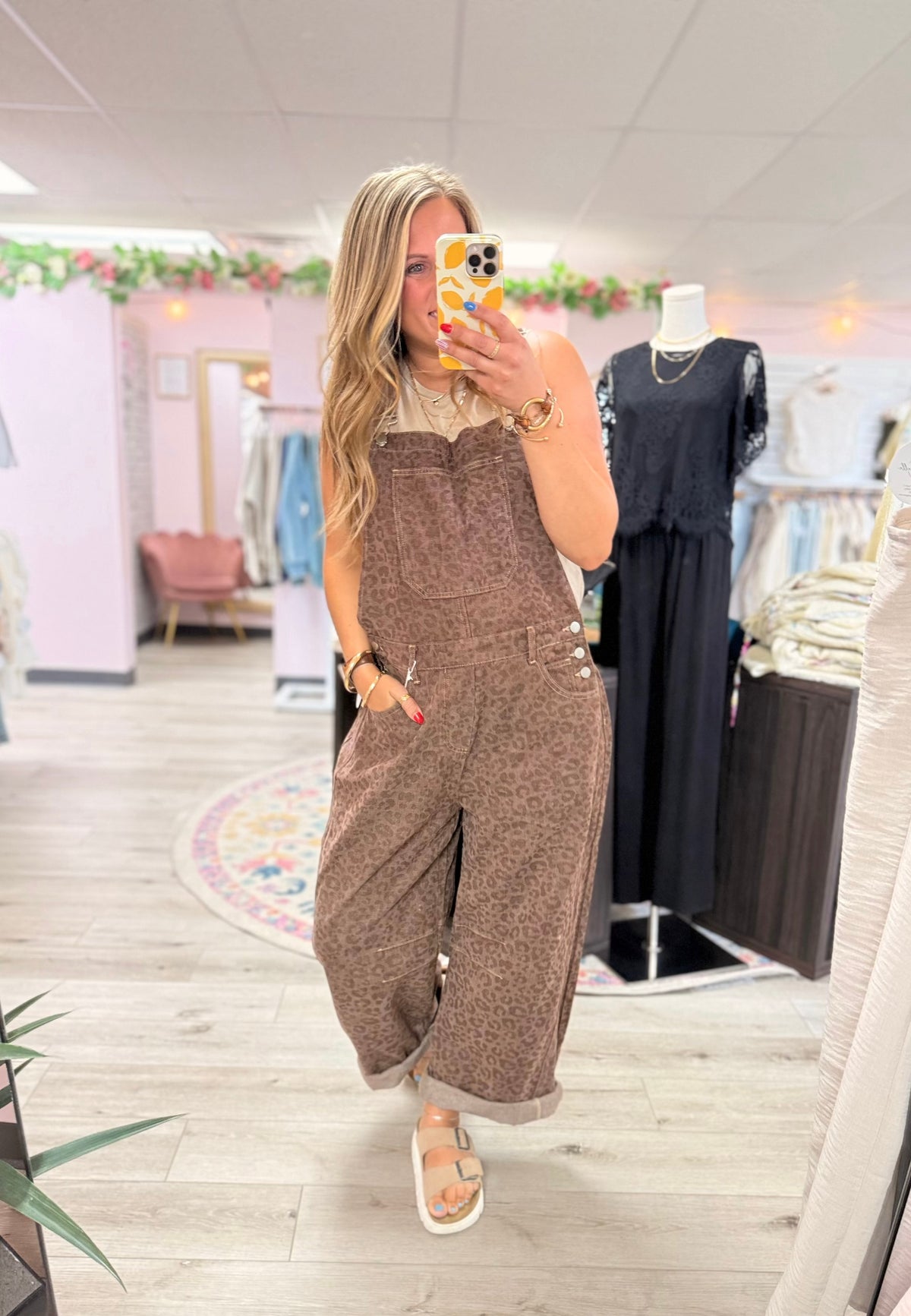Savannah Vintage Leopard Barrel Leg Overalls