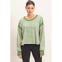 Striped Long Sleeve Top: MOCHA / S-M-L(2-2-2)