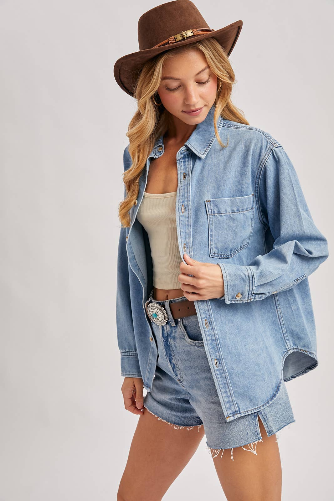 The Dawson Denim Overshirt – Relaxed Light-Wash Button Down | Northern Belle Boutique