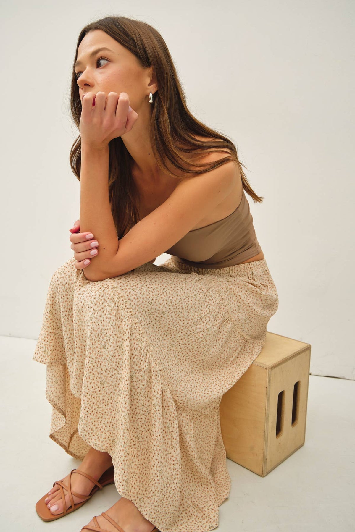 The Delilah Floral Tiered Skirt: Natural