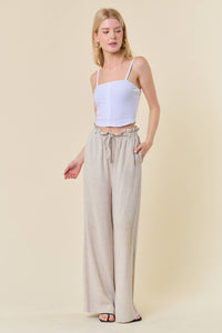 Joan Linen Paper Bag Wide Leg Pants: Natural