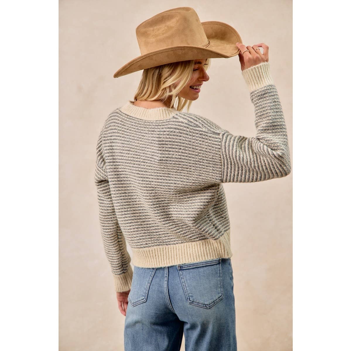 The Fireside Stripe Sweater: Charcoal