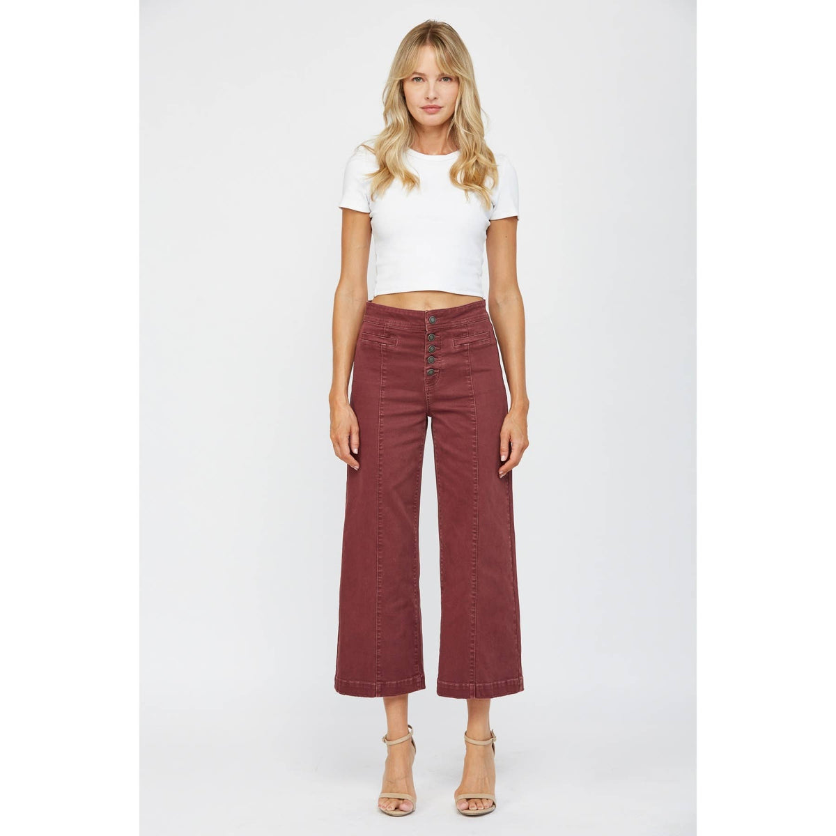 Mica Denim Roux High Rise Wide Crop Jeans – Wine Red