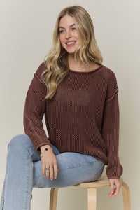 No Plans Textured Cotton Sweater: Brick