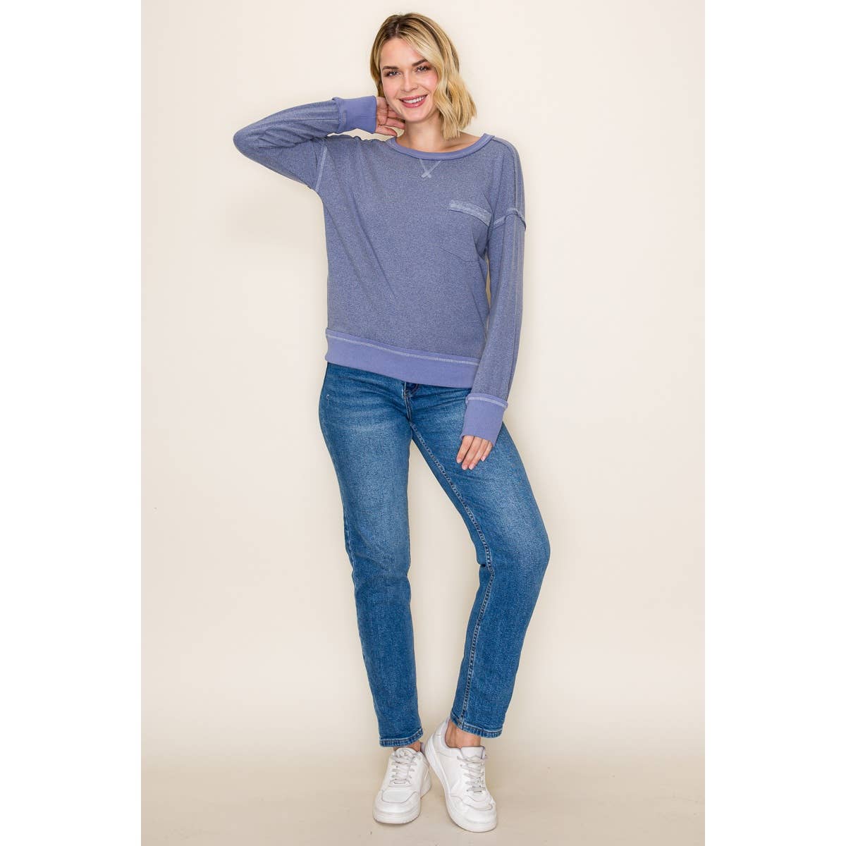 Staccato Frostline Exposed Stitch Pullover – Wide Crew Neck Cozy Knit Top | Northern Belle Boutique