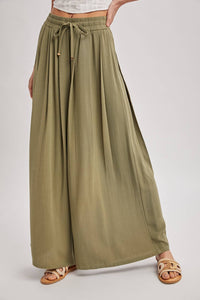 The Everly Flowing Wide Leg Pants: Lt Olive – High Waist Drawstring Palazzo