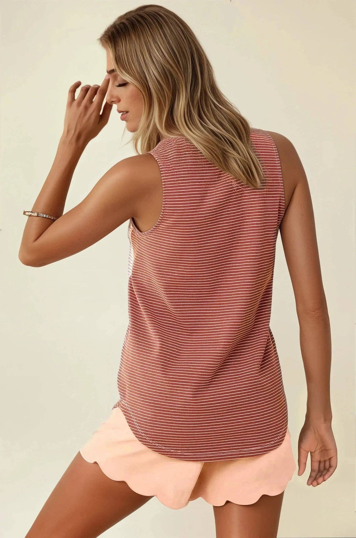 Millie Striped Sleeveless Henley Tank Top – Casual Summer Knit Shirt