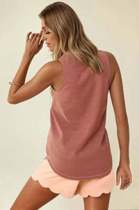 Millie Striped Sleeveless Henley Tank Top – Casual Summer Knit Shirt