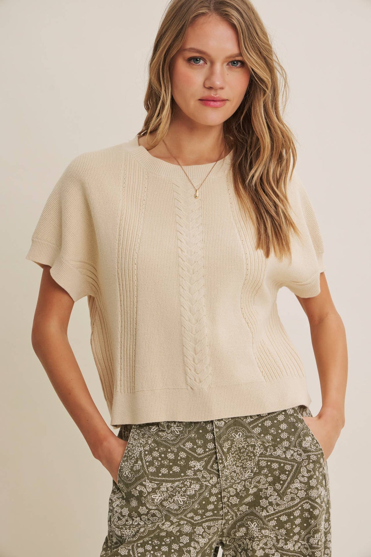 Easy Days Cable Knit Sweater Top: Sandstone