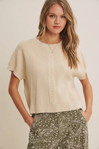 Easy Days Cable Knit Sweater Top: Sandstone