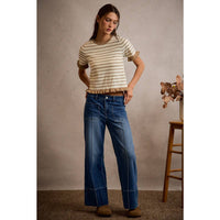 Blue Ridge Mid Rise  Pintuck Flare Jeans: Dark Wash