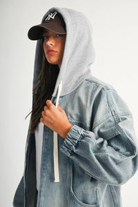 Off the Clock Mineral Wash Denim Hoodie Jacket: Light Wash