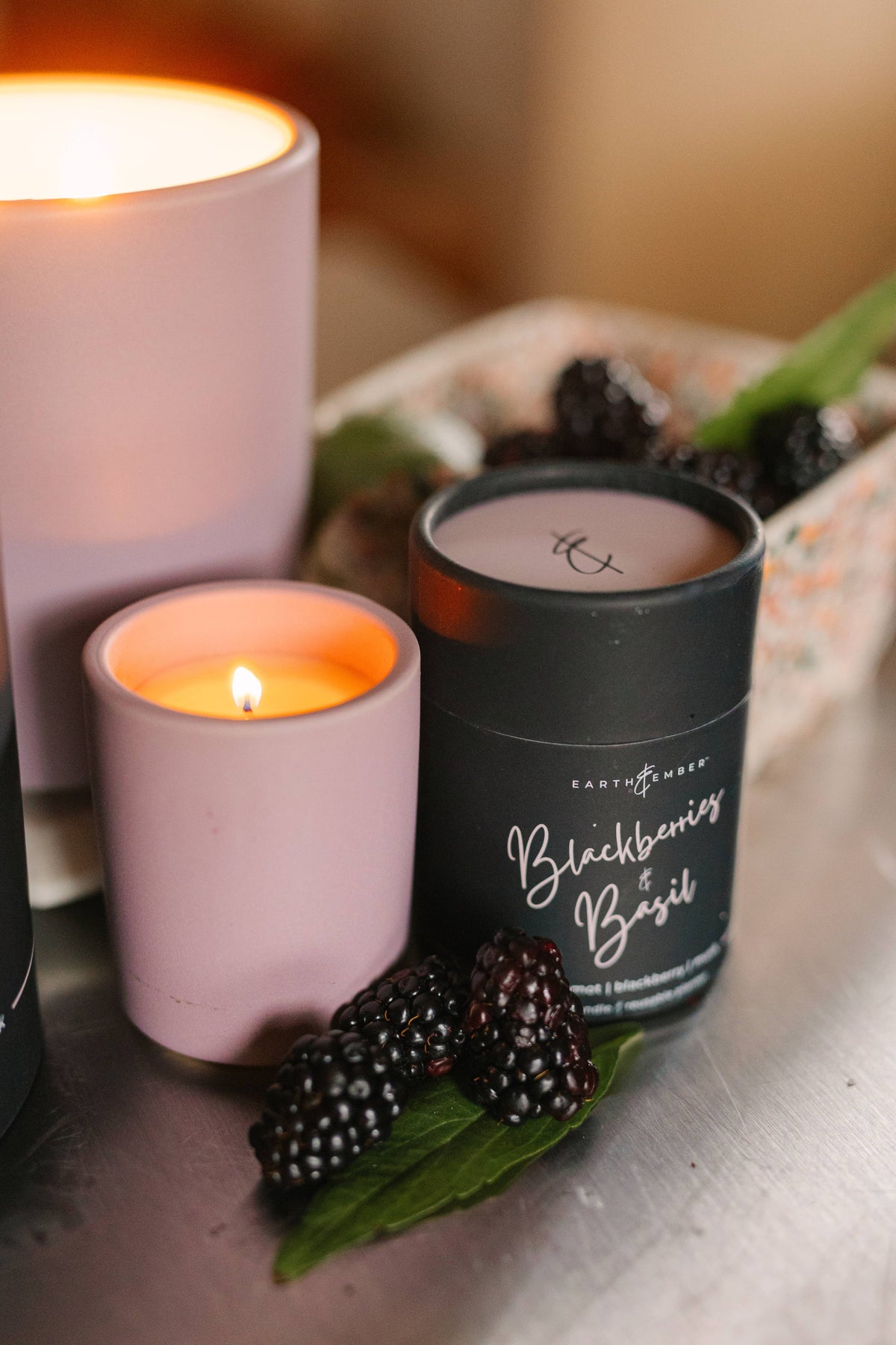 Earth & Ember 2 oz Candle: Blackberries & Basil