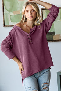 Reba Ribbed Henley Top: Marsala