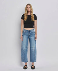 Vervet By FLying Monkey "Katie"  Barrel Leg Jeans – Cropped Seam Detail Denim