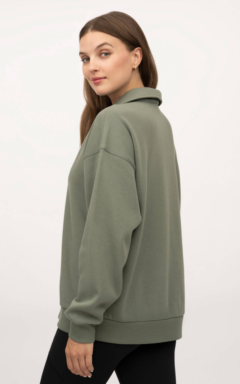 Cloud Plush Polo Sweatshirt – Cozy Winter Pullover: Agave Green
