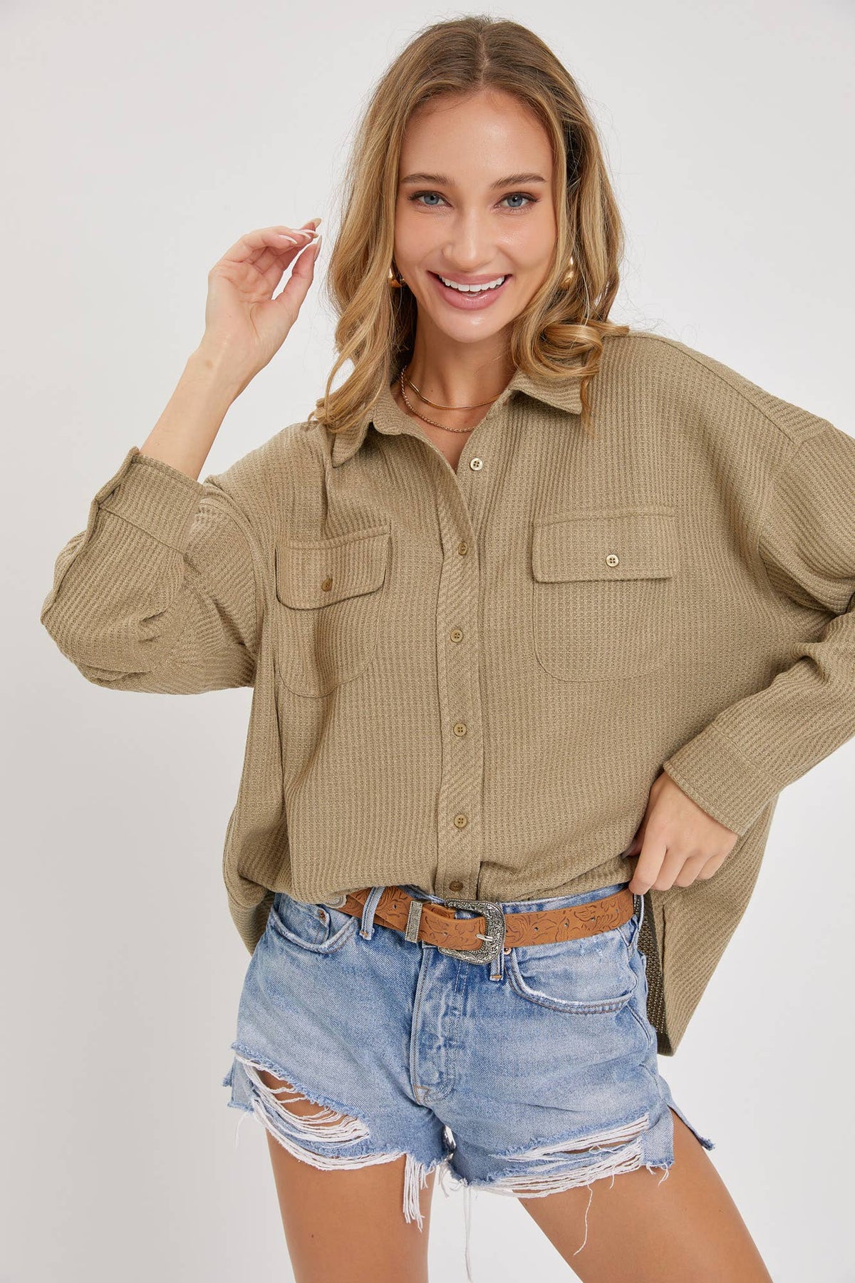 Harlow Thermal Button-Down Shirt – Relaxed Fit Comfy Top