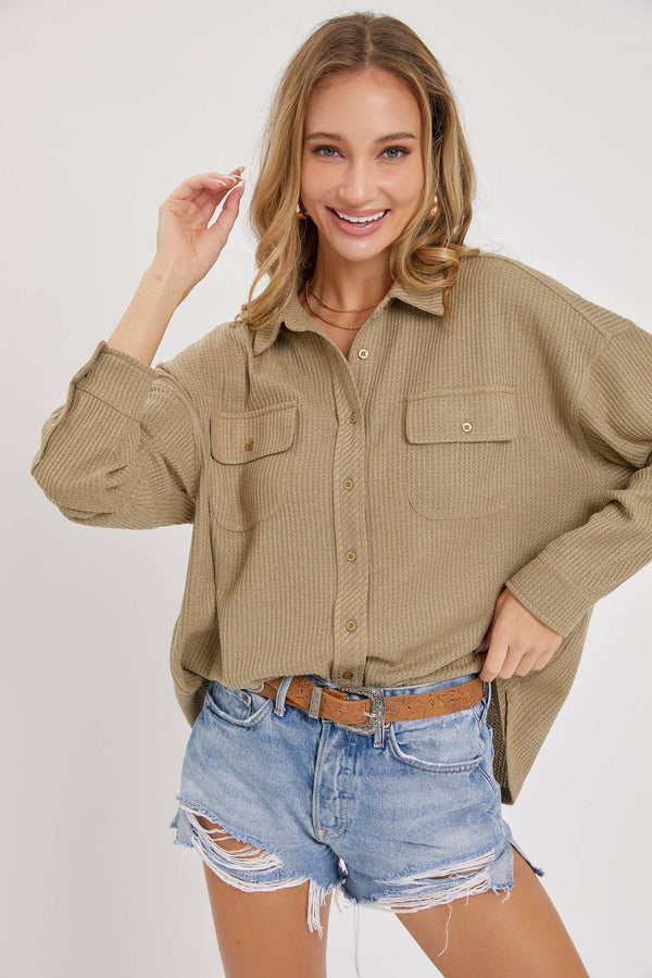 Harlow Thermal Button-Down Shirt – Relaxed Fit Comfy Top