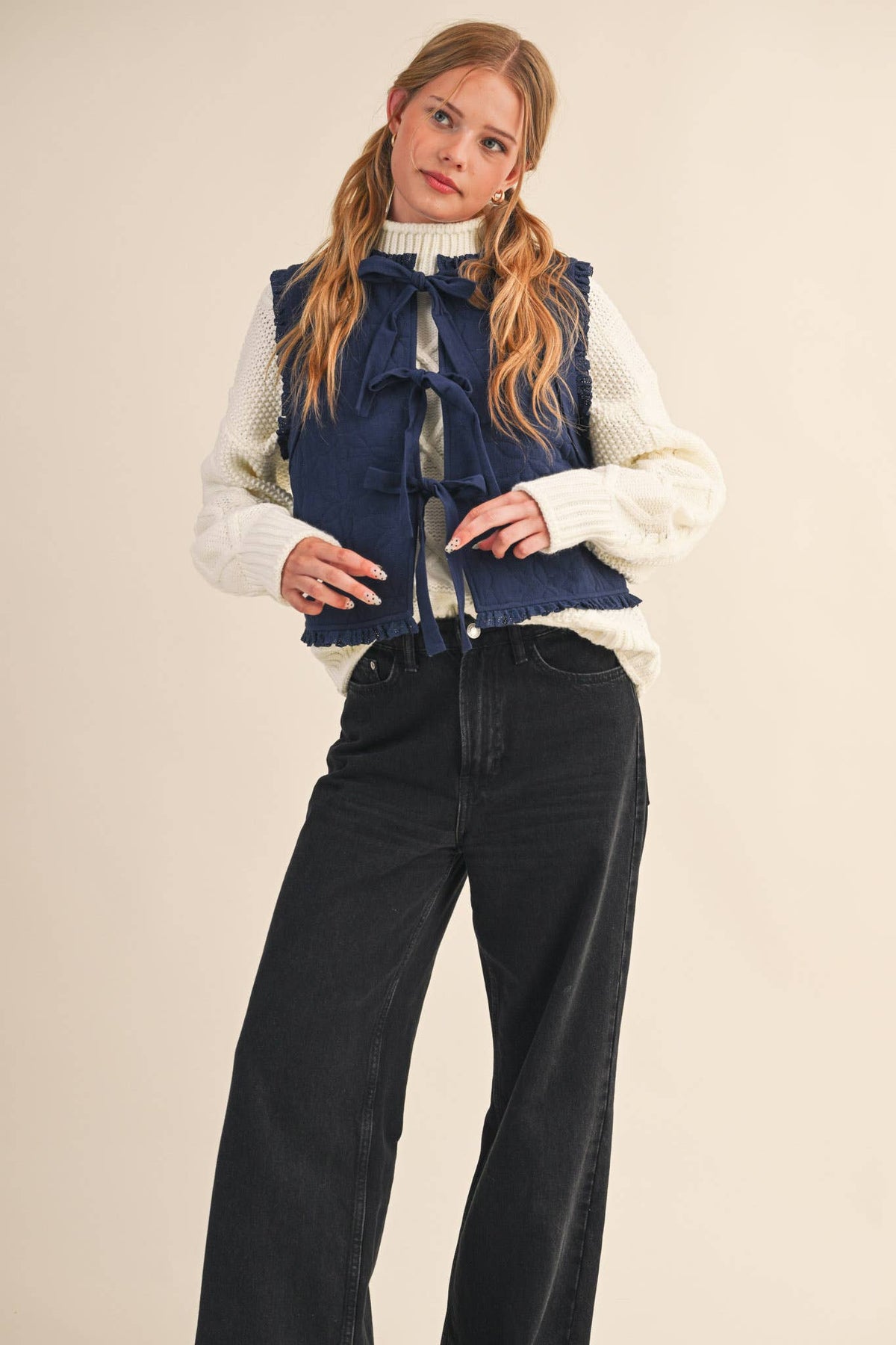 Tie It Together Quilted Vest: Navy
