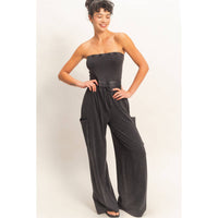 Sienna Mineral Wash Strapless Jumpsuit: Mineral Black