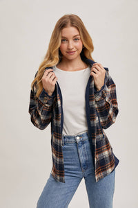Aspen Hooded Plaid Shacket – Fall  Button-Down Jacket