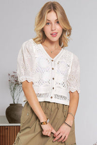 The Savannah Eyelet Lace Crochet Blouse: Ivory