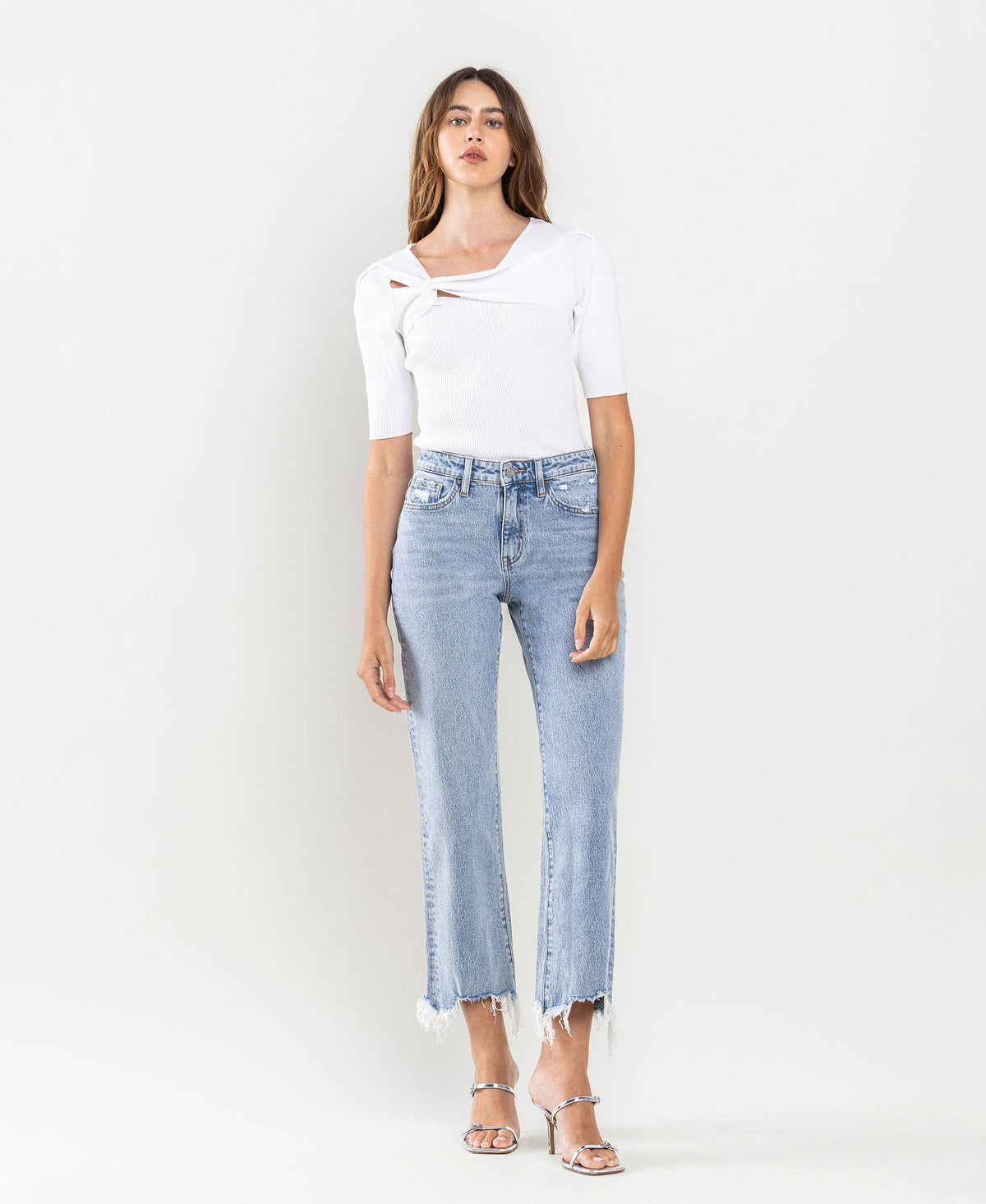 Vervet By Flying Monkey High Rise Distressed Crop Dad Jeans: Light Wash