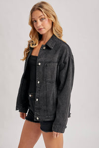 Cheyenne Oversized Denim Jacket – Women’s Casual Layering Jean Jacket, Button-Down Denim Shacket
