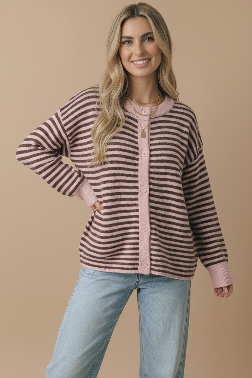 Pink Mocha Stripe Cardigan