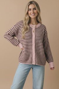 Pink Mocha Stripe Cardigan