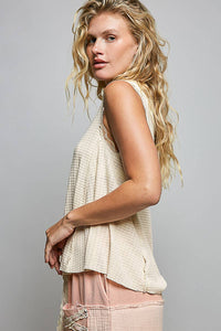 The Marlowe Lace Detail Tank Top: Vanilla – Button Front A-Line Sleeveless Knit Blouse