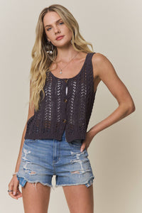 Harbor Breeze Crochet Button Tank: Charcoal