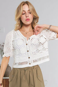 The Savannah Eyelet Lace Crochet Blouse: Ivory
