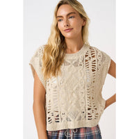 Open Skies Crochet Sweater Top: Natural