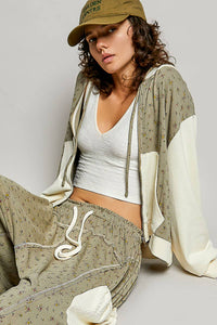The Wildflower Weekend Hoodie: Sage Floral Print Thermal Patch Hoodie – Long Sleeve Knit Regular Fit Top