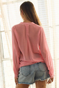 The Hadley Striped Blouse: Hot Pink Stripe – Lightweight Button Front Relaxed Fit Top