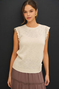 The Millie Crochet Trim Tank: Natural